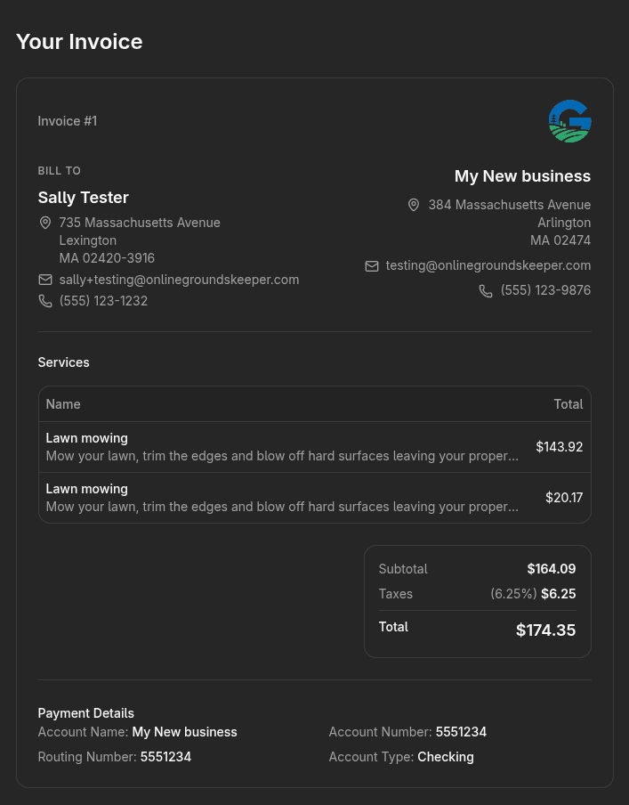 Screenshot of Customer Invoice