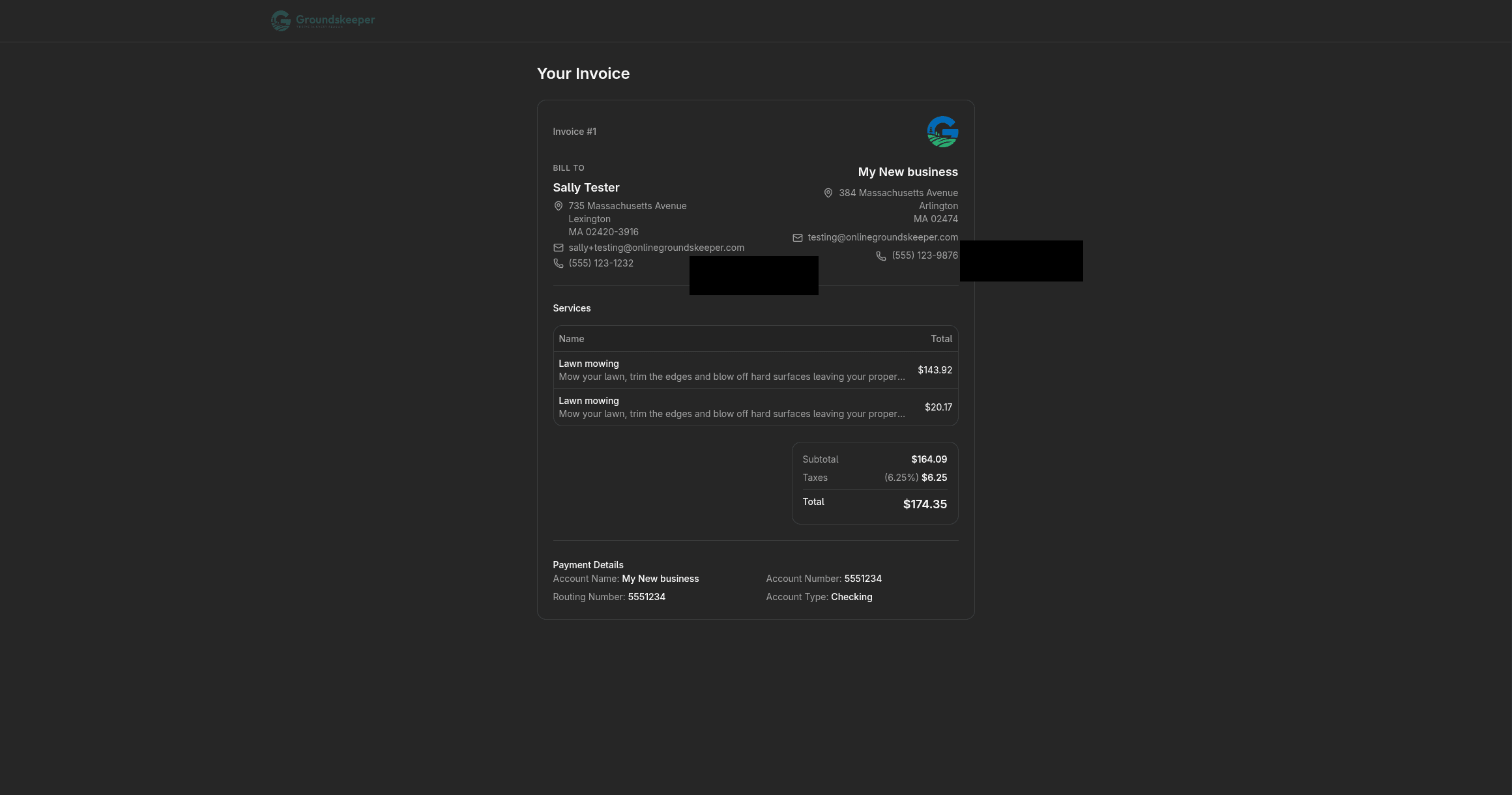 Screenshot of Customer Invoice